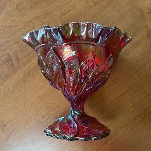 Imperial Glass Ruby Acanthus Leaf Carnival Compote